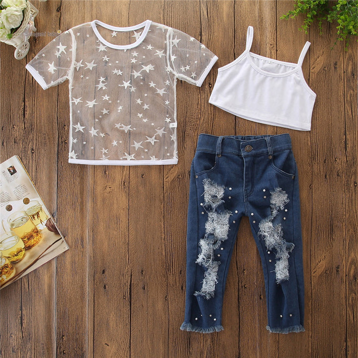 Buy Toddler Girls Star T-shirt and Pearl Jeans Set - Ravish Wears