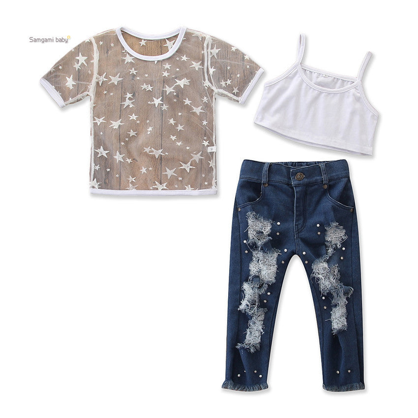 Buy Toddler Girls Star T-shirt and Pearl Jeans Set - Ravish Wears