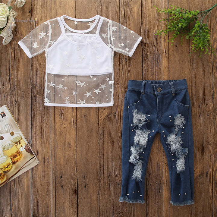 Buy Toddler Girls Star T-shirt and Pearl Jeans Set - Ravish Wears