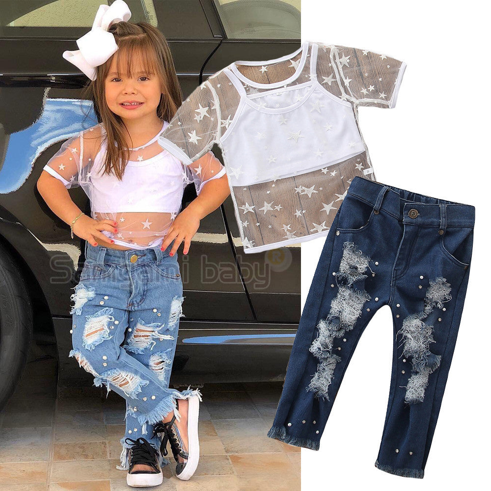 Buy Toddler Girls Star T-shirt and Pearl Jeans Set - Ravish Wears