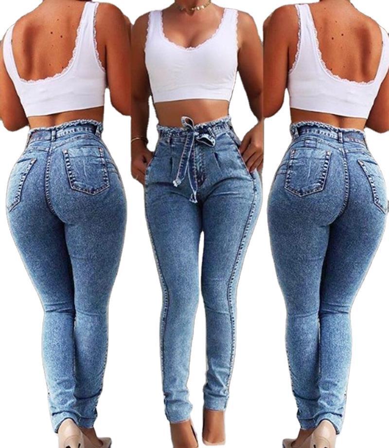 Women's High-Waist Stretch-Cut Jeans With Belt