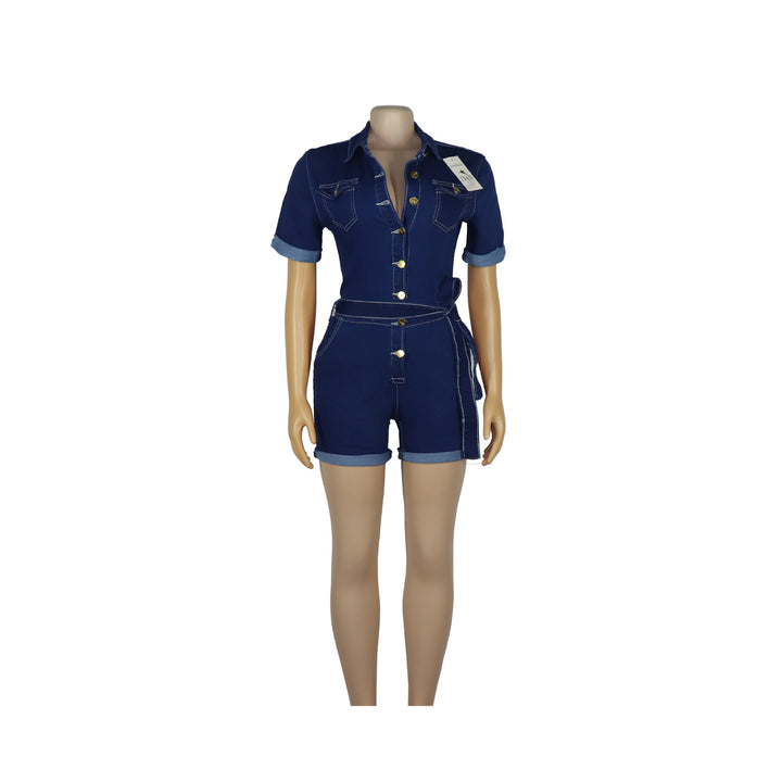 Buy Blue Short Sleeve Shorts Romper - Fashionable, Slim Fit Jumpsuit at Ravish Wears