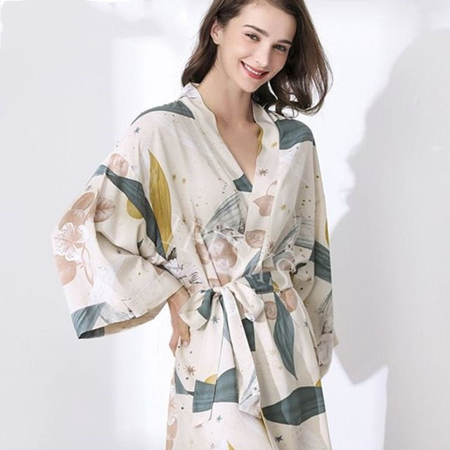 Women's Spring Cotton-Silk Sleepwear Robe - Elegant Comfort at Ravish Wears