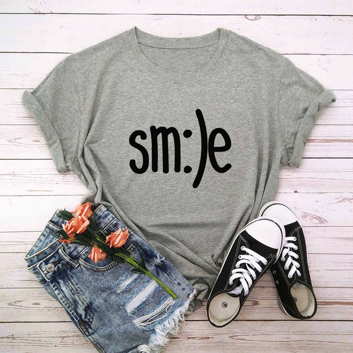 S-5XL Plus Size TShirt Women New Smile Letter Printed Shirt O Neck Short Sleeve Tees Summer Top 100%cotton Women's T-shirts