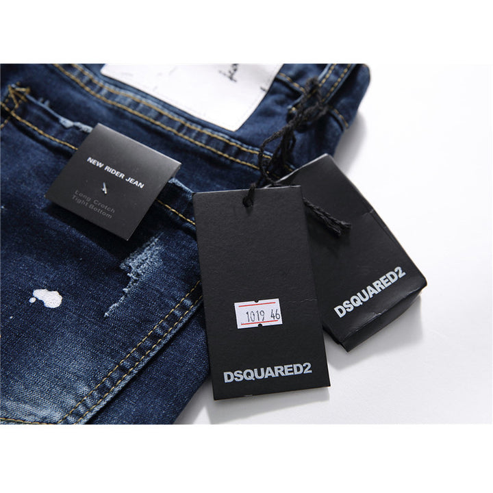 heren jeans beroemde D2 Heren slim jeans broek heren denim broek rits blauw gat Potlood Broek