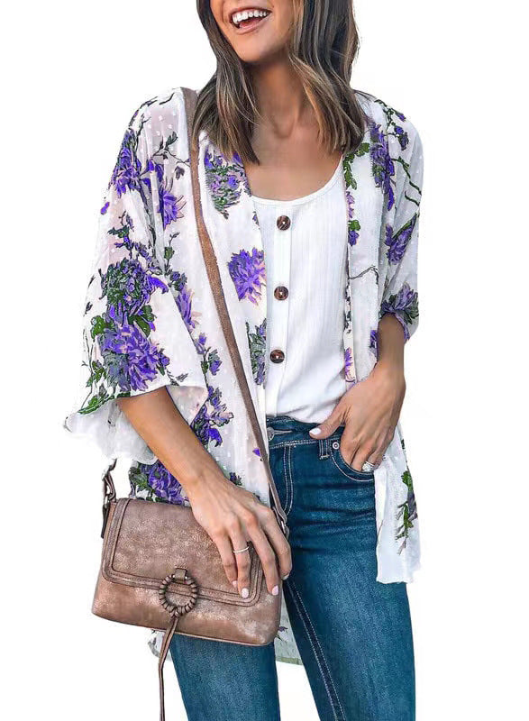 Fashion Flower Print Shirt Jacket Women Top