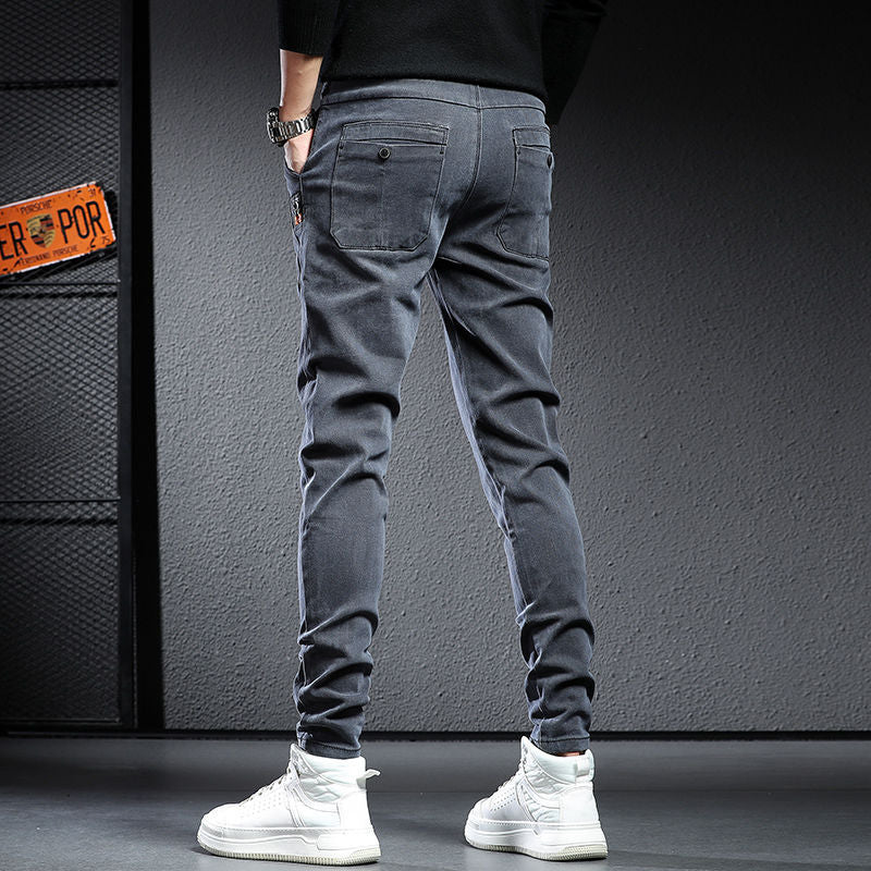 Elastic Waist Jeans Men's Skinny Stretch Trousers