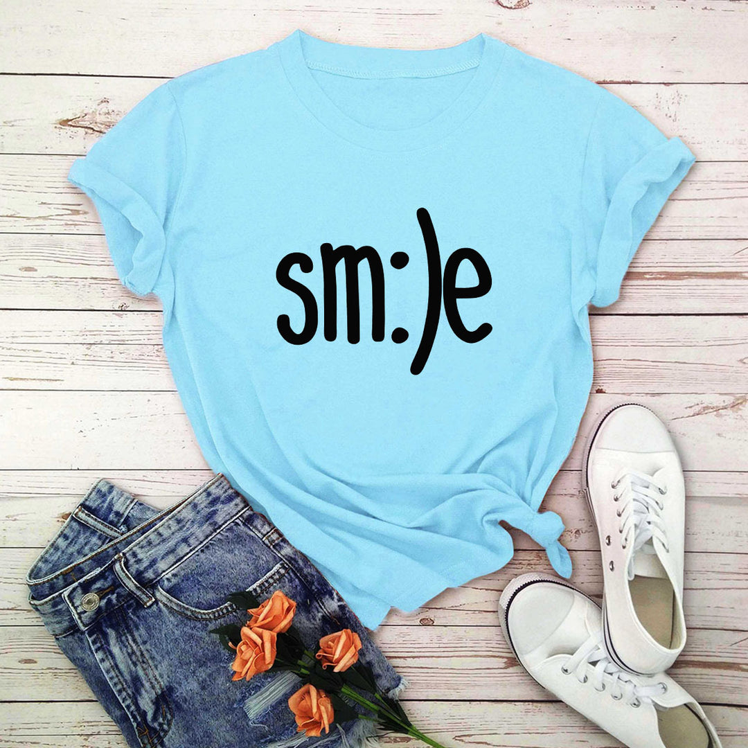 S-5XL Plus Size TShirt Women New Smile Letter Printed Shirt O Neck Short Sleeve Tees Summer Top 100%cotton Women's T-shirts