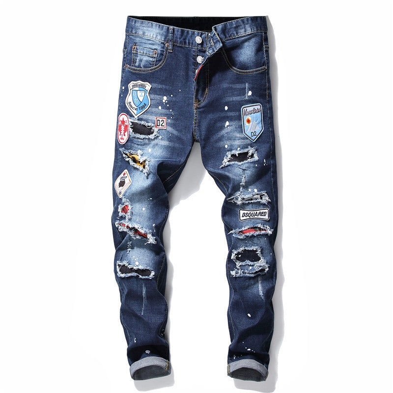 heren jeans beroemde D2 Heren slim jeans broek heren denim broek rits blauw gat Potlood Broek