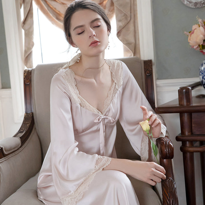 Romantic Nightgown Nightwear Princess Women Vintage Sleepwear Satin