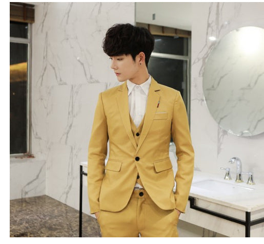 Korean Plain Slim Casual Groomsmen Wedding Dress Trend Vest Suit