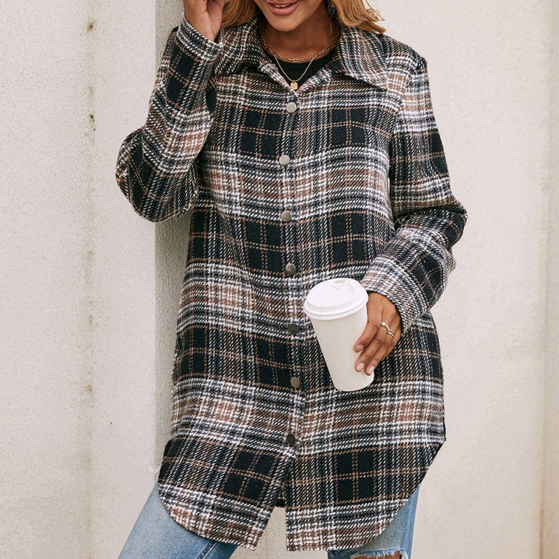 Loose Casual Plush Plaid Shirt Jacket