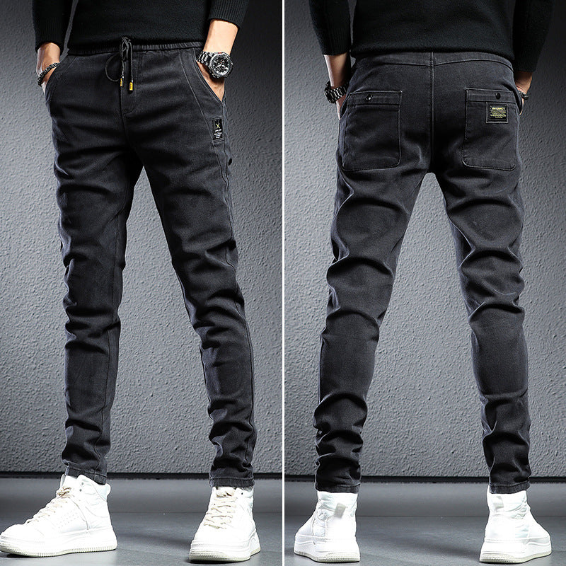 Elastic Waist Jeans Men's Skinny Stretch Trousers