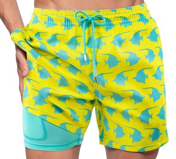 Heren sportprint dubbellaags polyester shorts