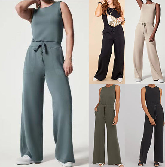 Solid Color Sleeveless Jumpsuit