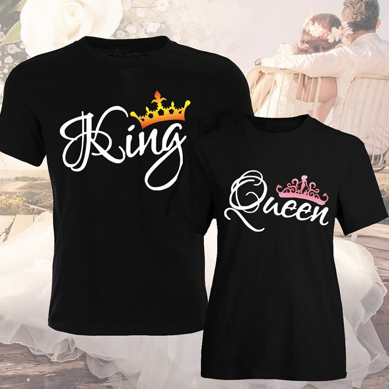 Crown Print Couple T Shirt Lovers Short Sleeve O Neck Loose Tshirt Fashion Woman Man Tee Shirt Tops Clothes