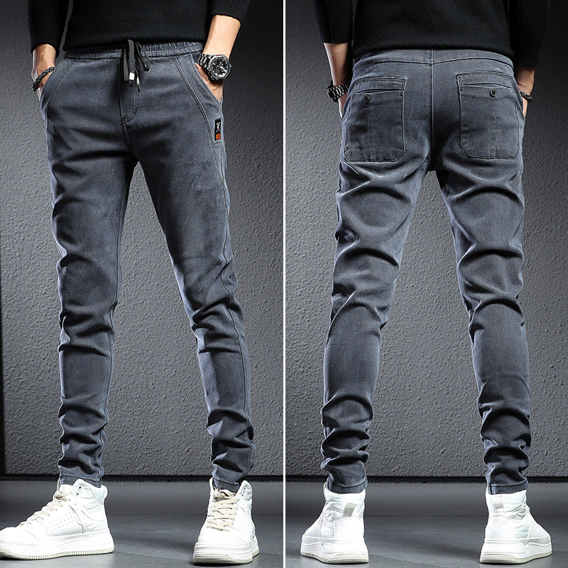 Elastic Waist Jeans Men's Skinny Stretch Trousers