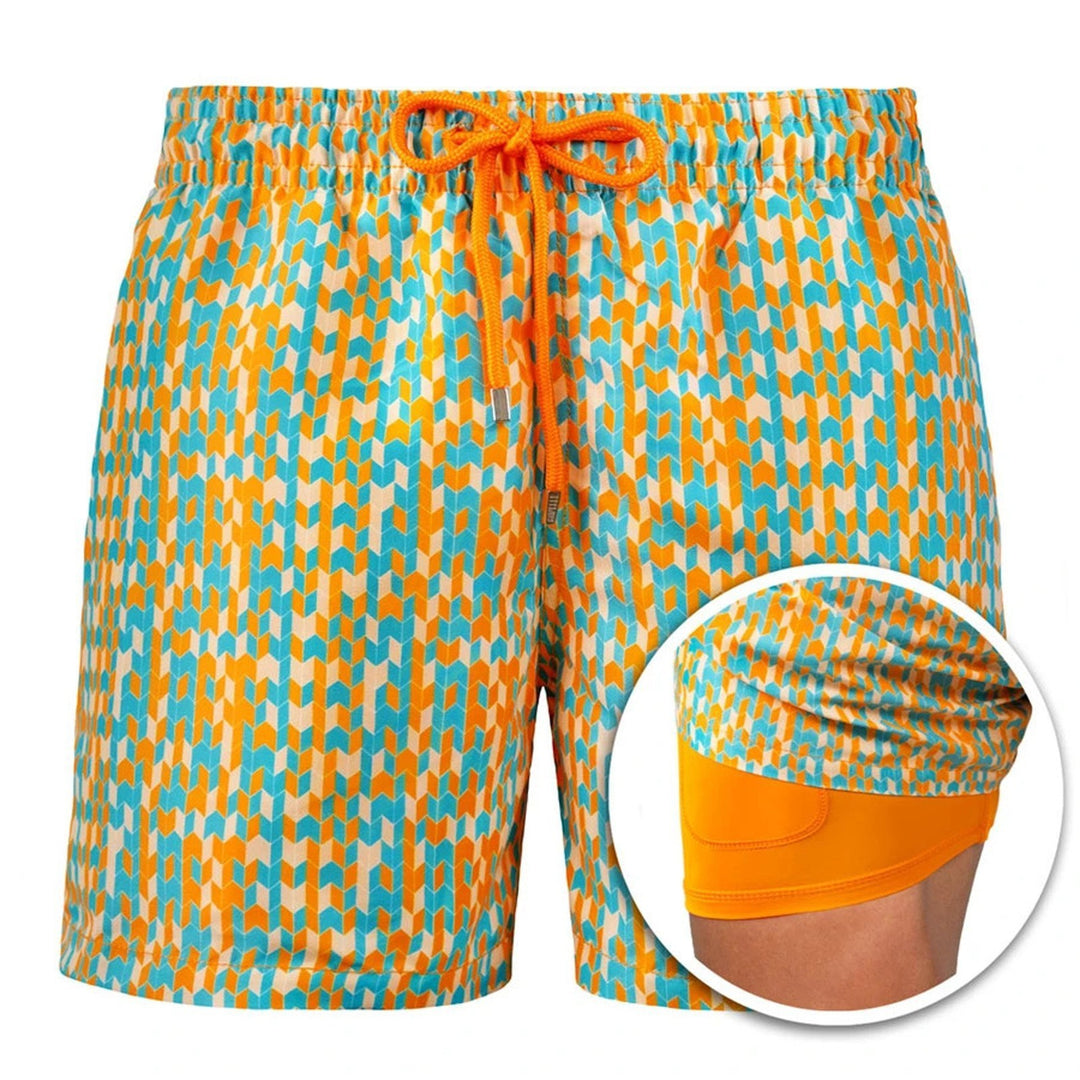 Heren sportprint dubbellaags polyester shorts