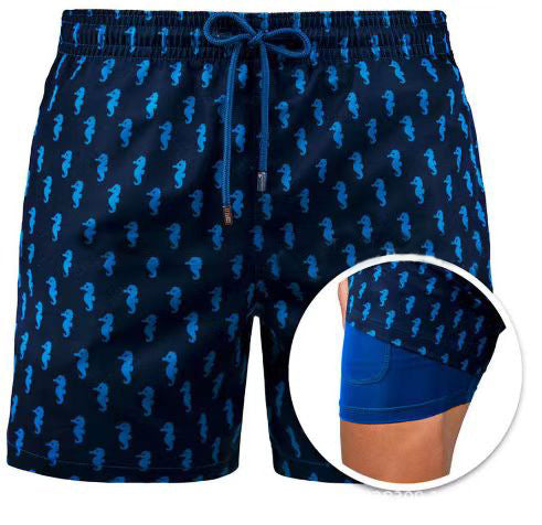 Buy Men's Sports Print Polyester Shorts - Trendy Double Layer Design