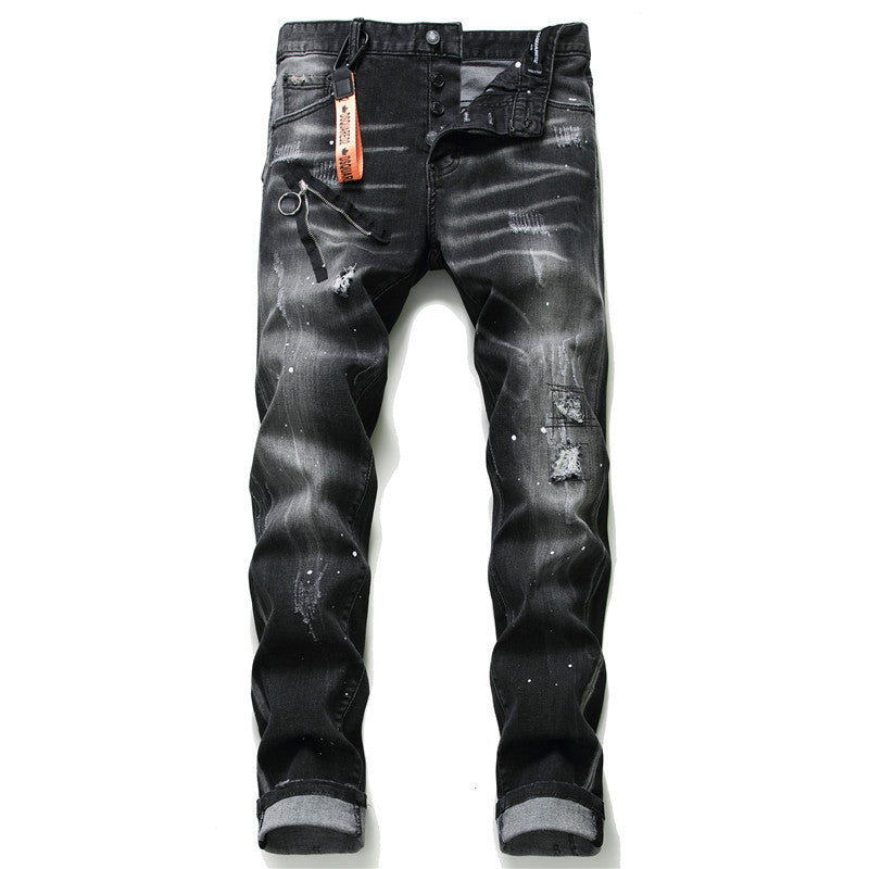 heren jeans beroemde D2 Heren slim jeans broek heren denim broek rits blauw gat Potlood Broek