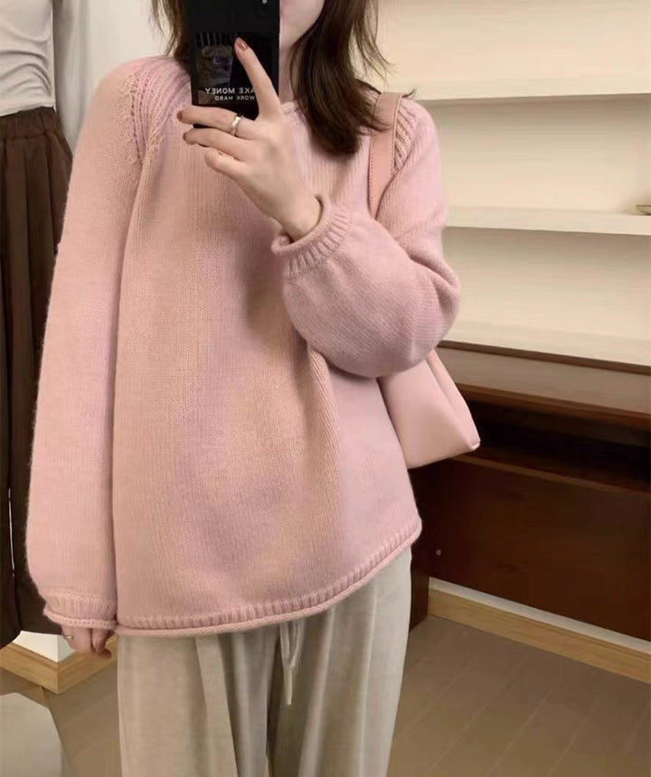 Curling Design Solid Color Sweater