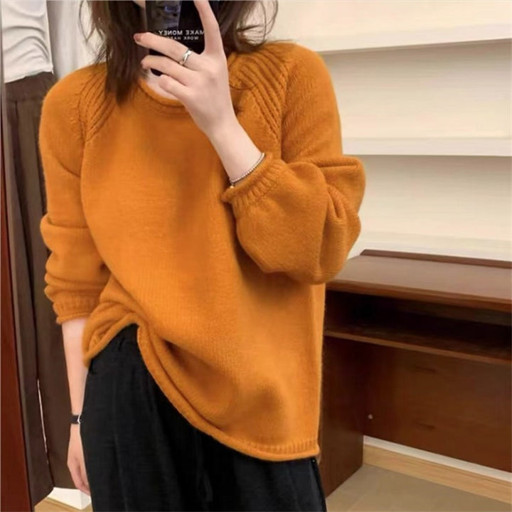 Curling Design Solid Color Sweater