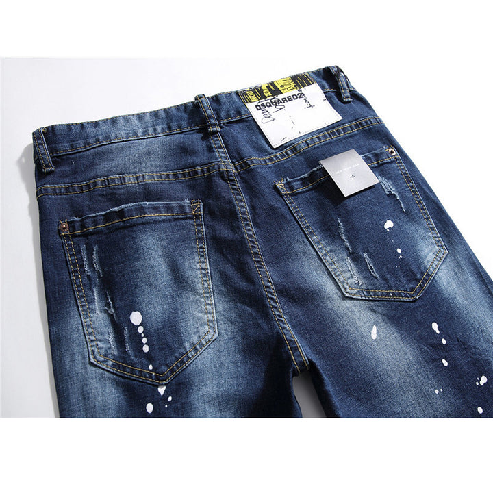 heren jeans beroemde D2 Heren slim jeans broek heren denim broek rits blauw gat Potlood Broek