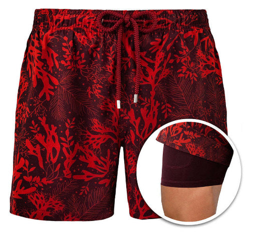 Heren sportprint dubbellaags polyester shorts