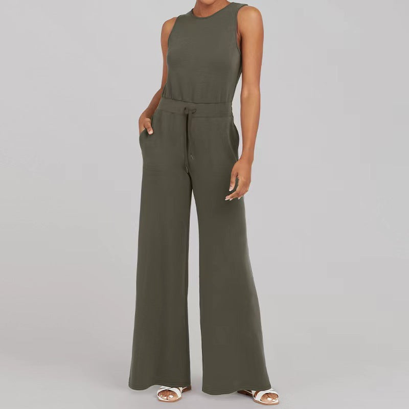 Solid Color Sleeveless Jumpsuit