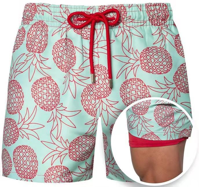 Heren sportprint dubbellaags polyester shorts