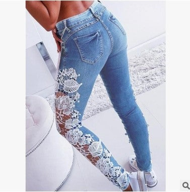 Buy European And American Lace Cut-out Ruffles Jeans - Trendy Denim at Ravish Wears